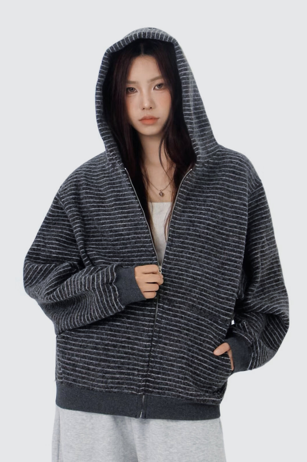 Striped Zip Knit Hoodie