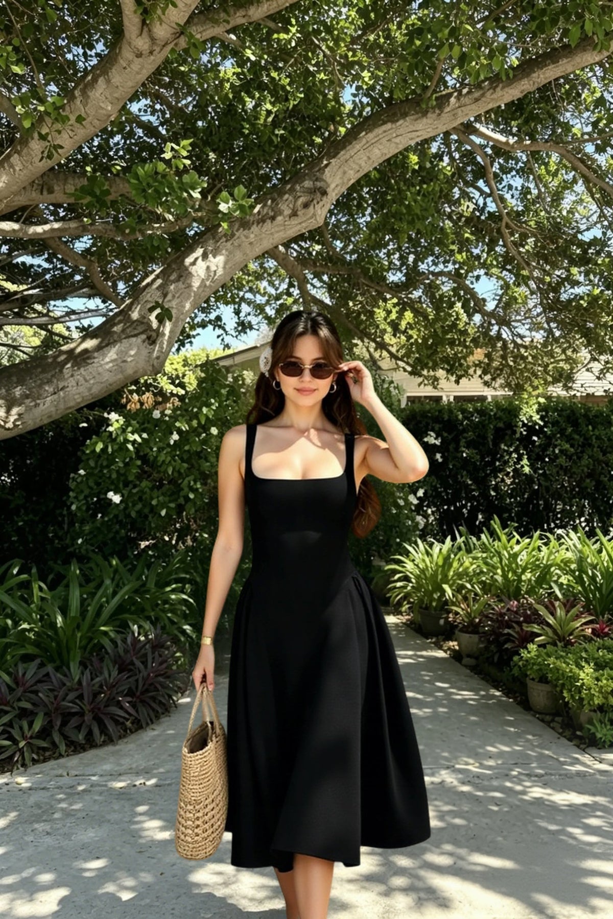 Square Neck Sleeveless Fit and Flare Midi Dress 3