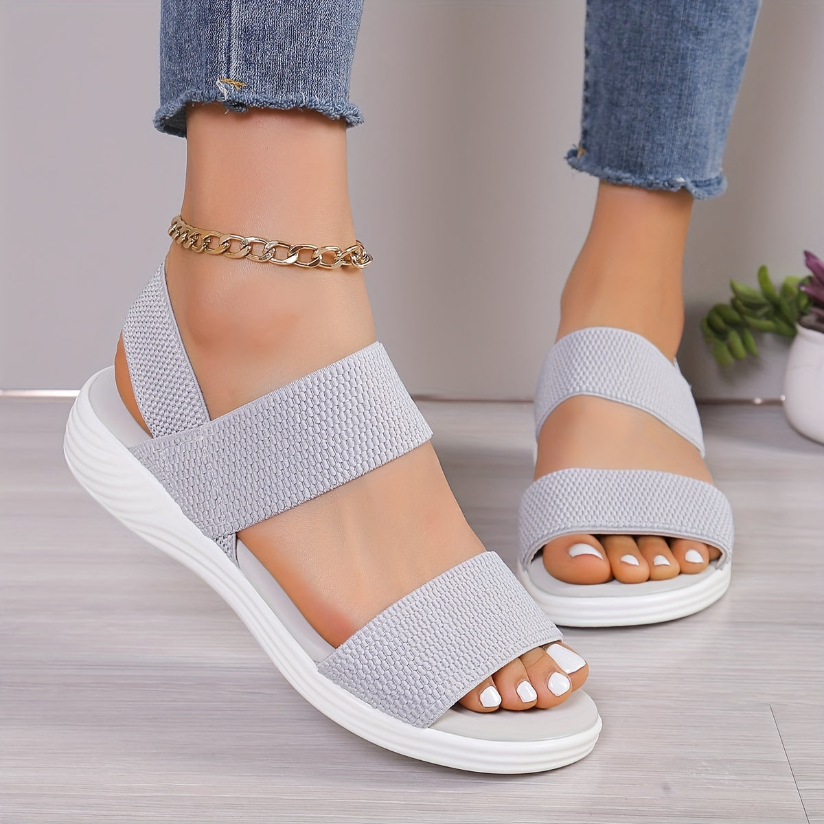 Open Toe Elastic Double Band Platform Slide Sandals