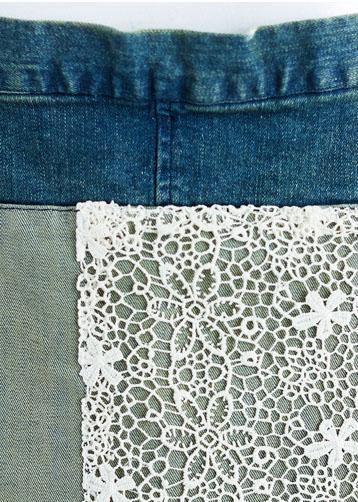 Denim Lace Patchwork Bib Strap Pinafore Midi Dress