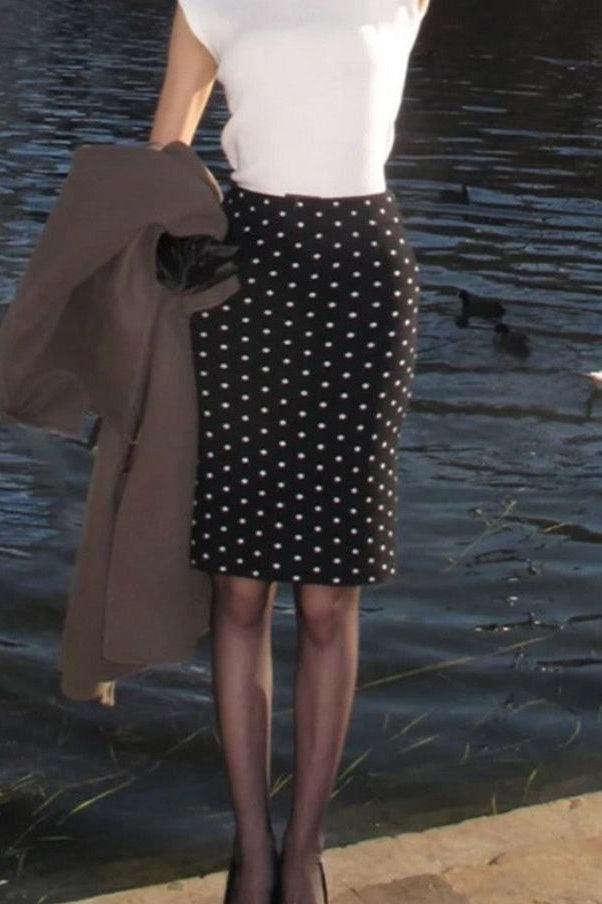 Polka Dot Knit Bodycon Midi Skirt