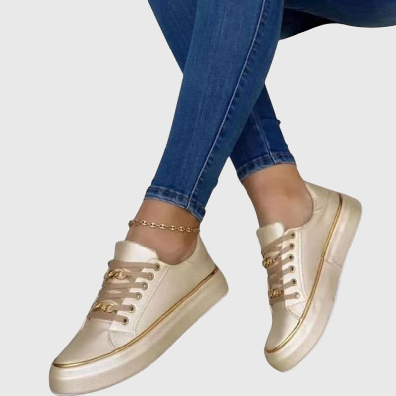 Chain Lace Up Gold Trim Platform Sneakers