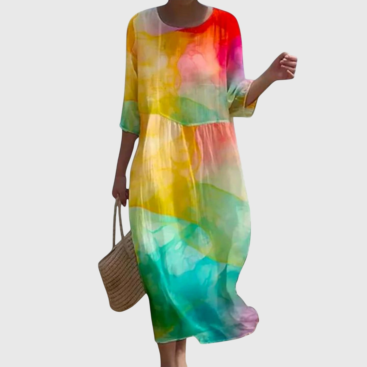 Rose Floral Round Neck Half Sleeve Maxi Dress