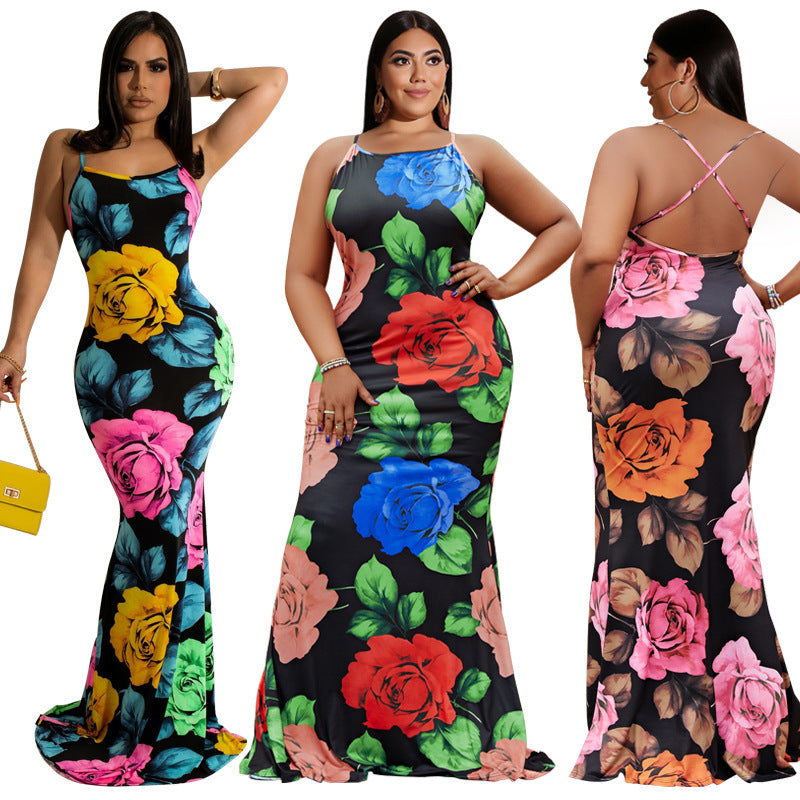 Summer Floral Print Tight Plus Size Dress Plus Size