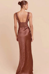 Low-Cut Lace Cami Panel Bodycon Maxi Lace Dress