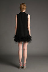 Black Sleeveless Mock Neck Feather-Trimmed Mini Dress - View 4