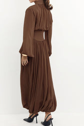 Chiffon Puff Sleeve Ruched Midi Dress - View 4