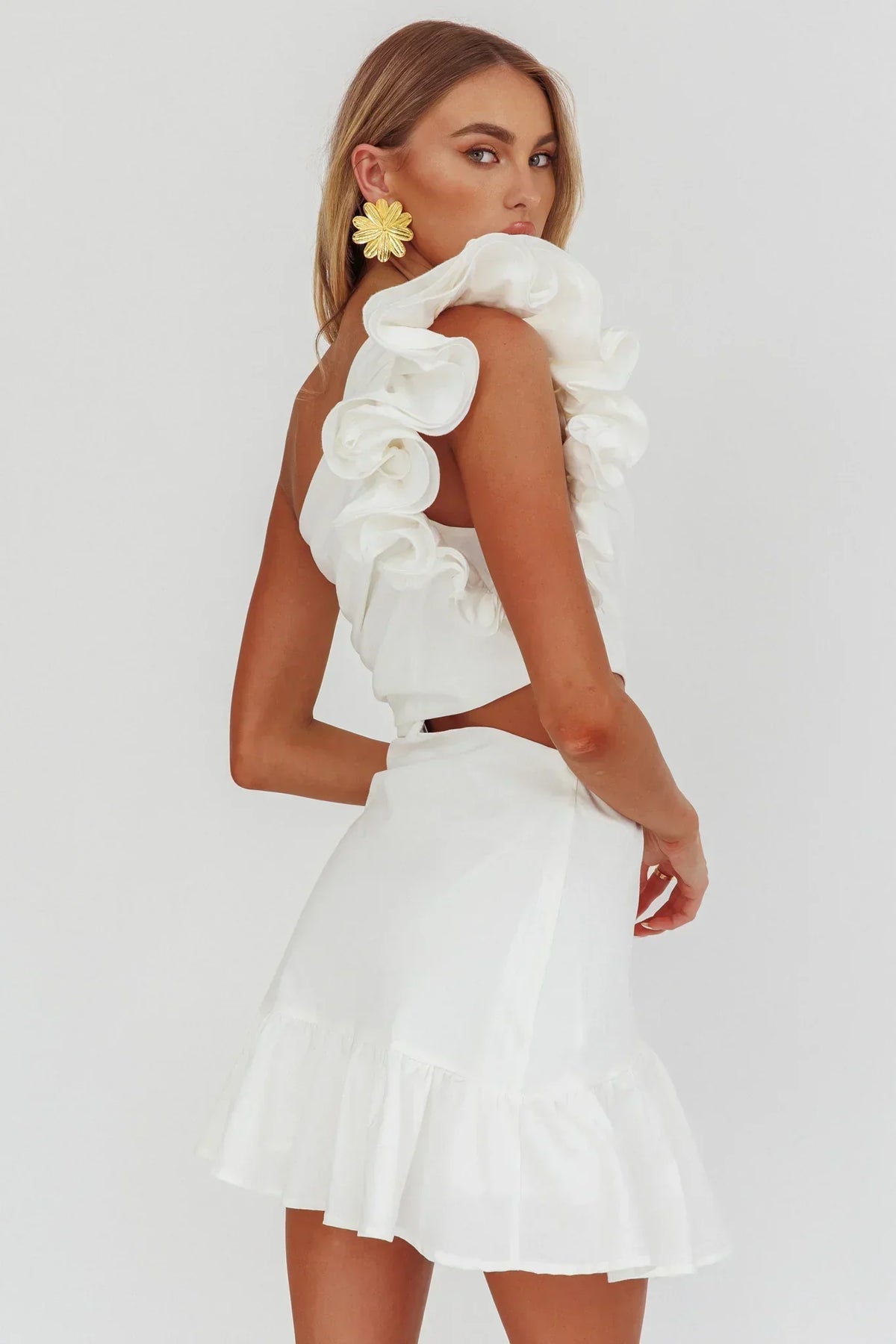 Ruffle One Shoulder Side Cut Out Ruffle Hem Mini Dress 4
