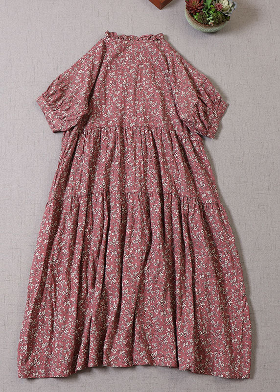 Floral Print Ruffle Neck Puff Sleeve Tiered Button Front Midi Dress