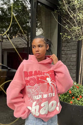 Spider Web Letter Print Hoodie