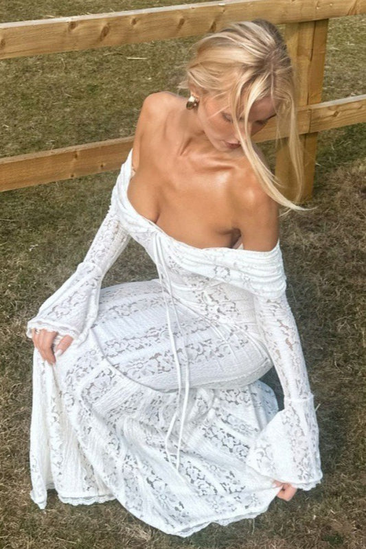Lace Bustier Bell Sleeve Maxi Dress - View 8
