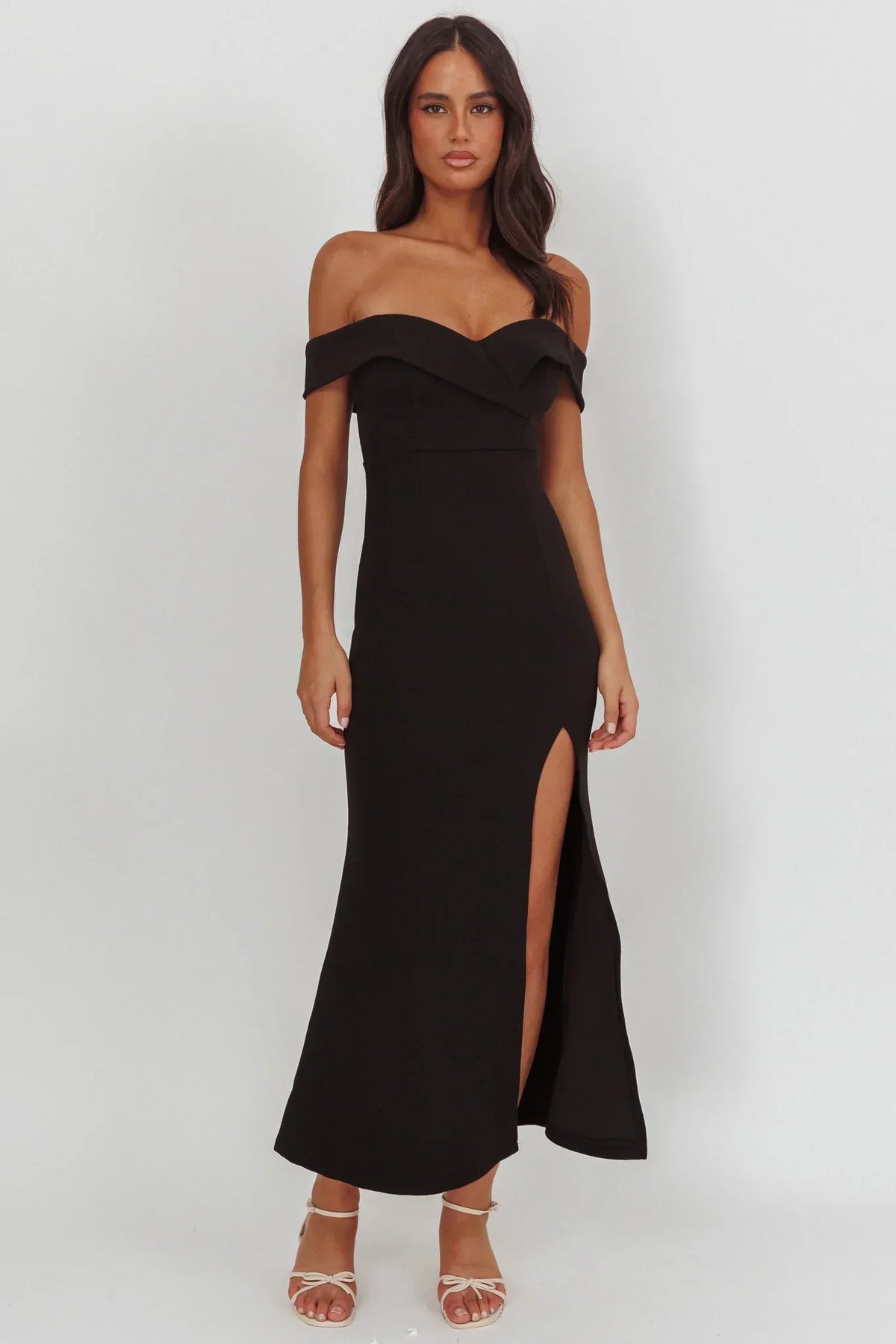 Off Shoulder Sweetheart Fitted Maxi Dress with High Split 5
