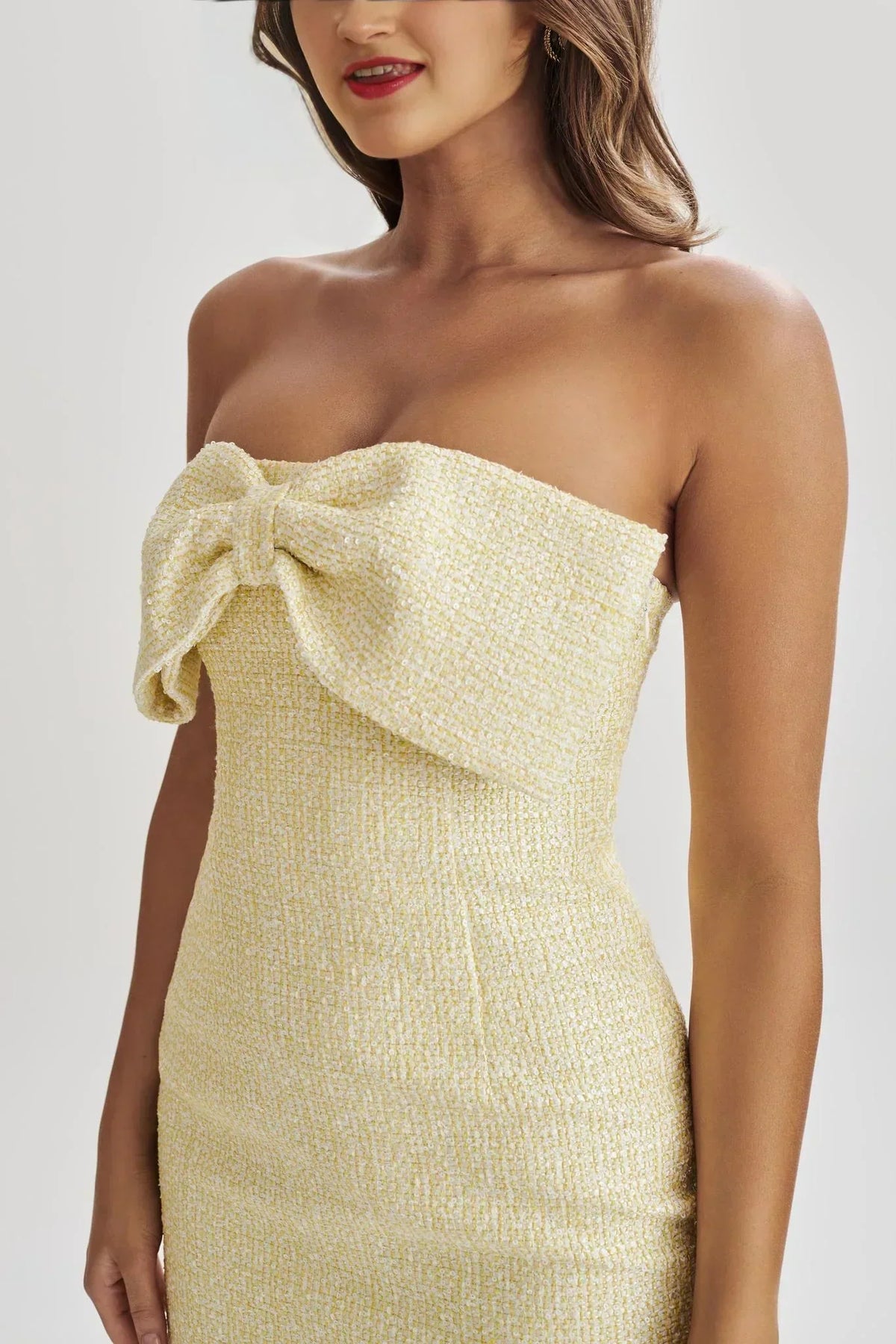 Tweed Strapless Oversized Bow Bodycon Mini Dress 2