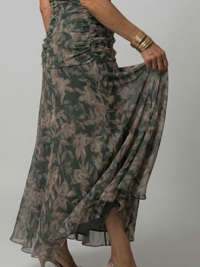Floral Off Shoulder Ruched Maxi Dress