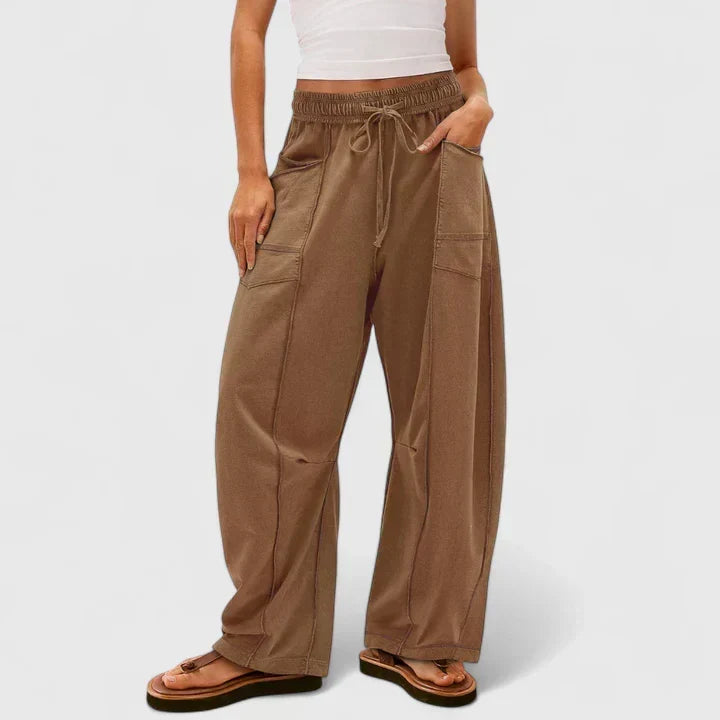High Waist Drawstring Patch Pocket Wide Leg Pants