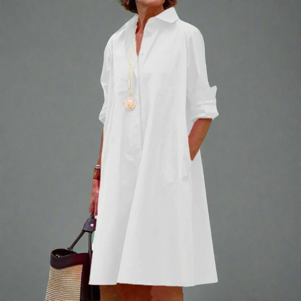 Tove - Women’s Solid Color Long Sleeve Midi Dress White