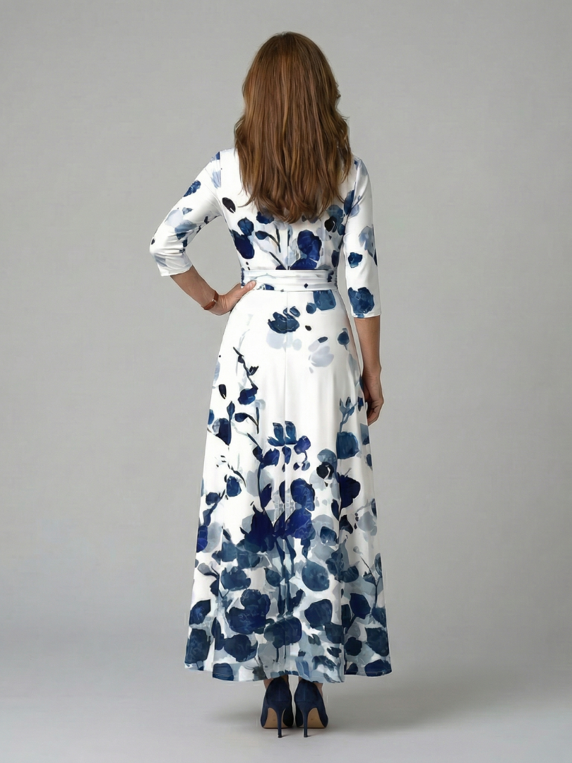Floral Print Wrap V-Neck Maxi Dress