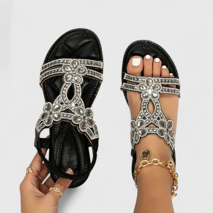 Open Toe Rhinestone Elastic Ankle Flat Sandals 4