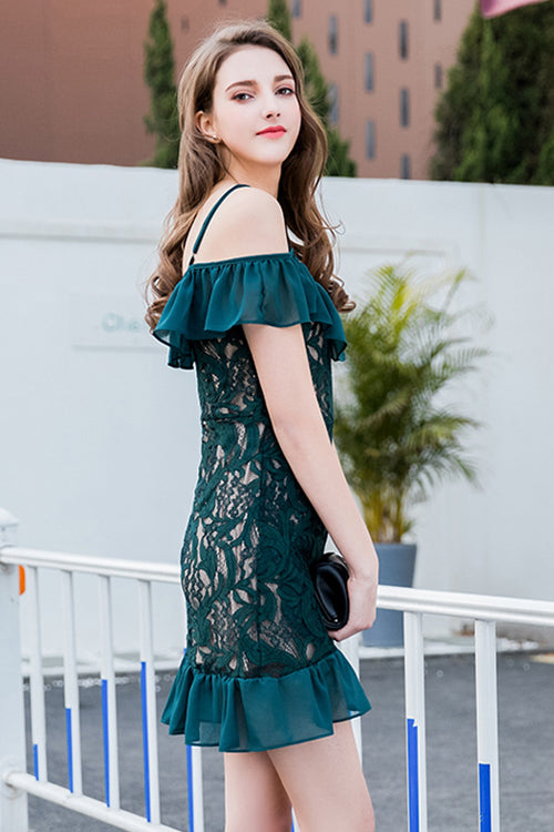 Lace Ruffle Hem Wrap Mini Dress - 3 Colors - View 6
