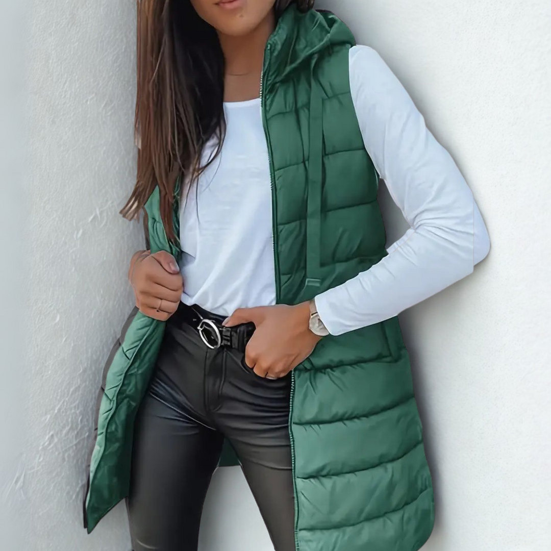 Hooded Zip Front Longline Puffer Vest