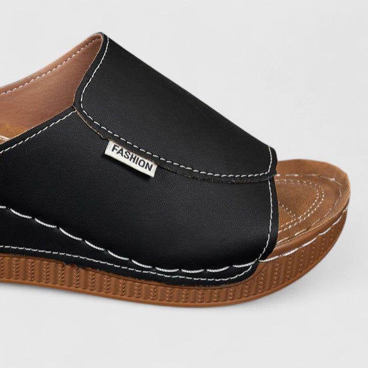 Open Toe Low Wedge Slide Mules
