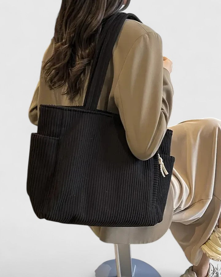 Corduroy Side Pocket Tote Bag