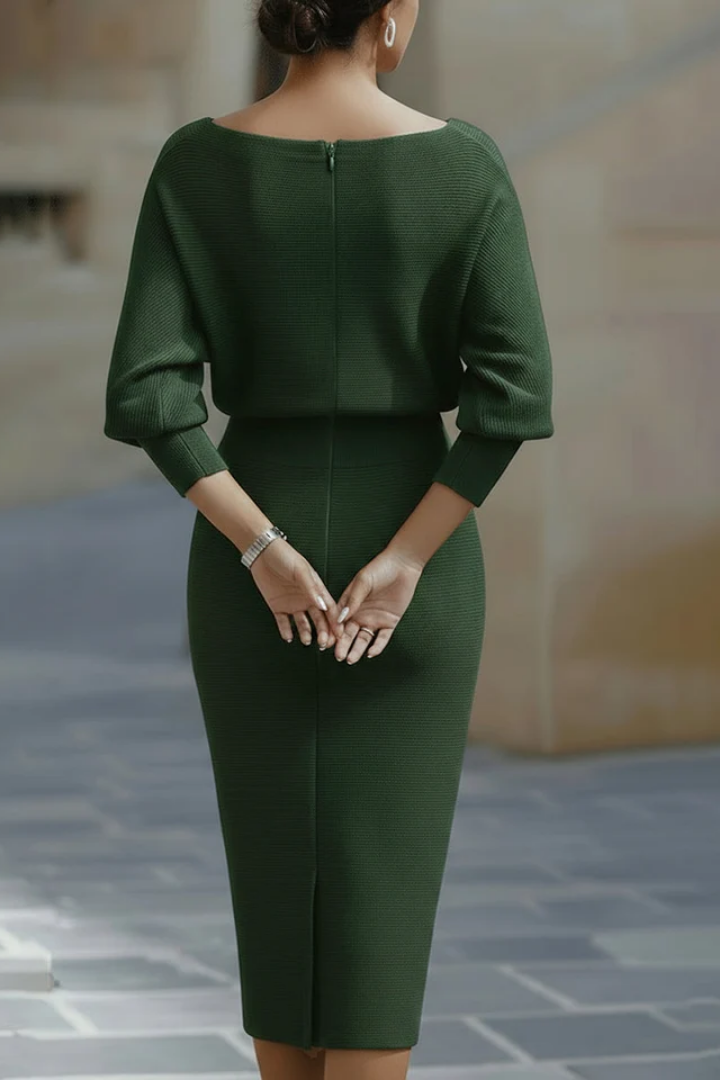 Cowl Neck Batwing Sleeve Knit Bodycon Midi Dress