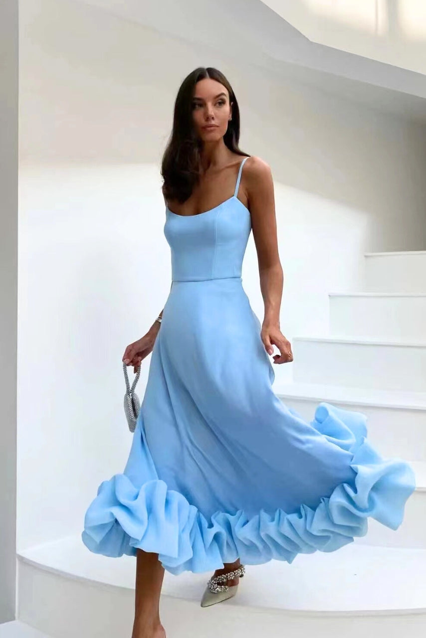 Spaghetti Strap Pleated Ruffle Maxi Dress 2