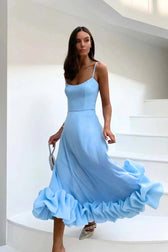 Spaghetti Strap Pleated Ruffle Maxi Dress 2