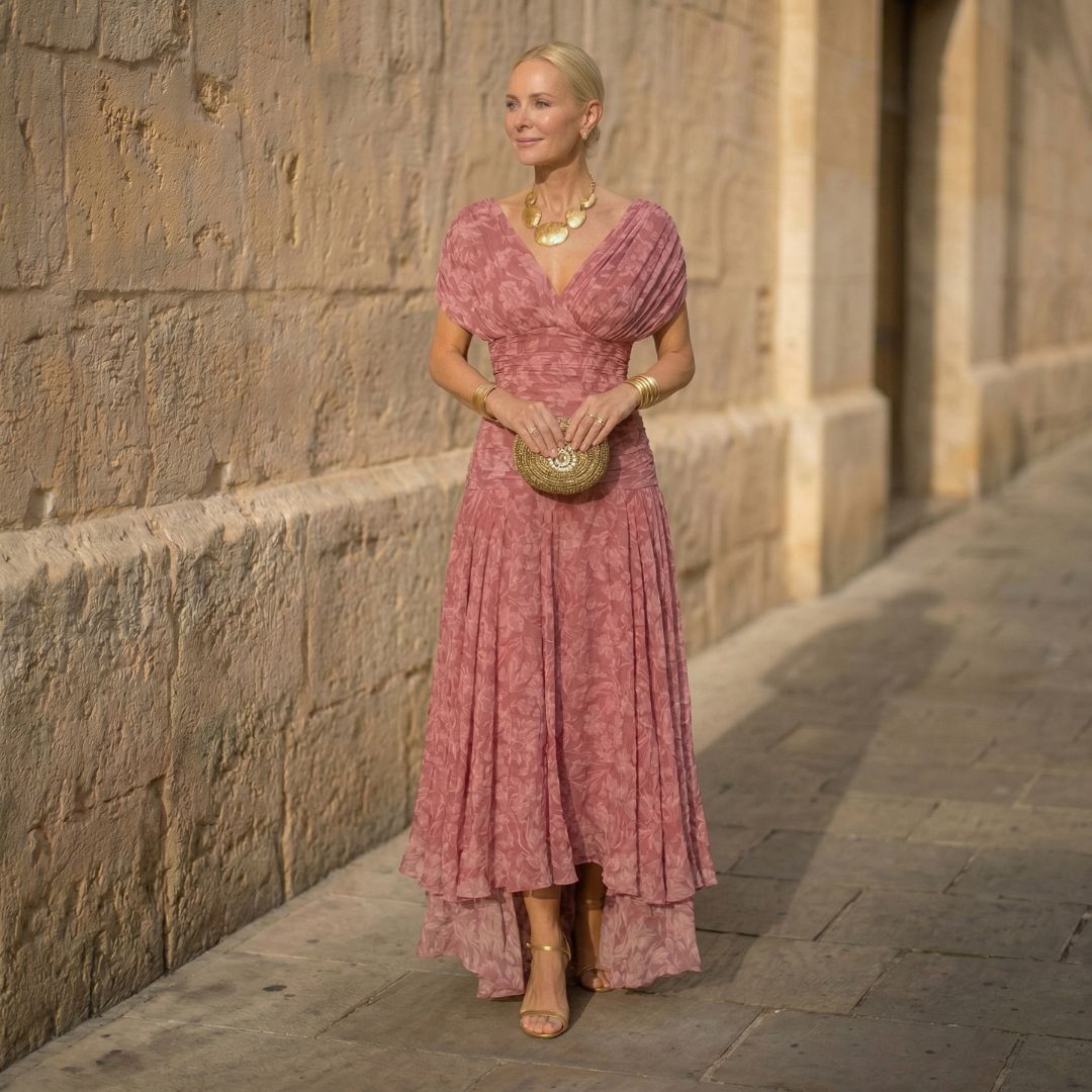 Floral Print V-Neck Ruched High Low Maxi Dress