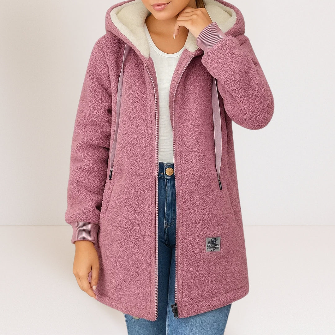Hooded Zip Front Longline Sherpa Fleece Jacket 3