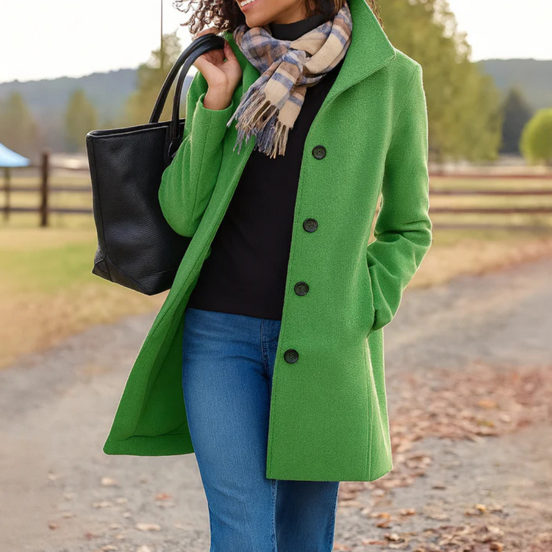 Lapel Collar Single Breasted Button Front Longline Coat