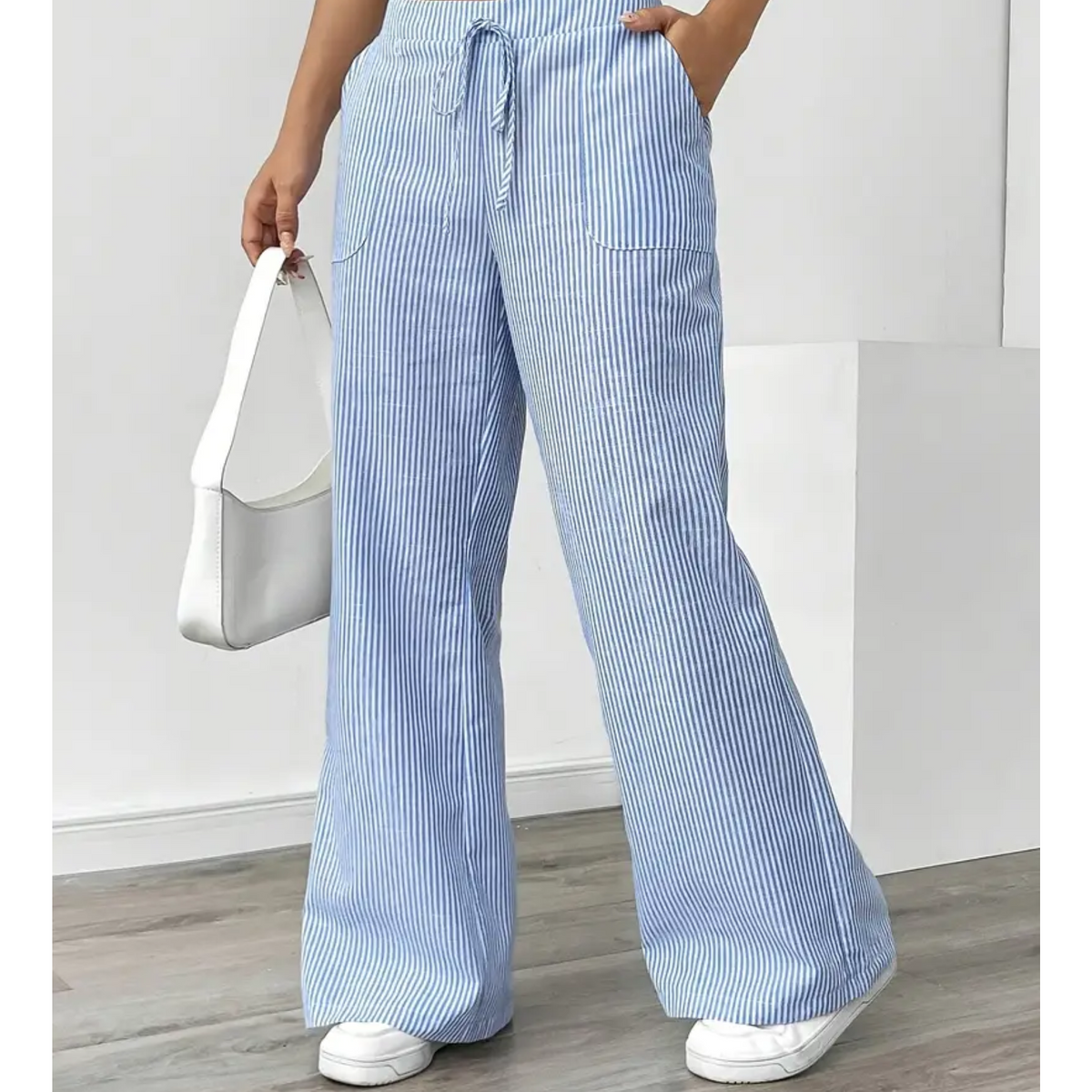 Striped Drawstring Wide Leg Pocket Pants