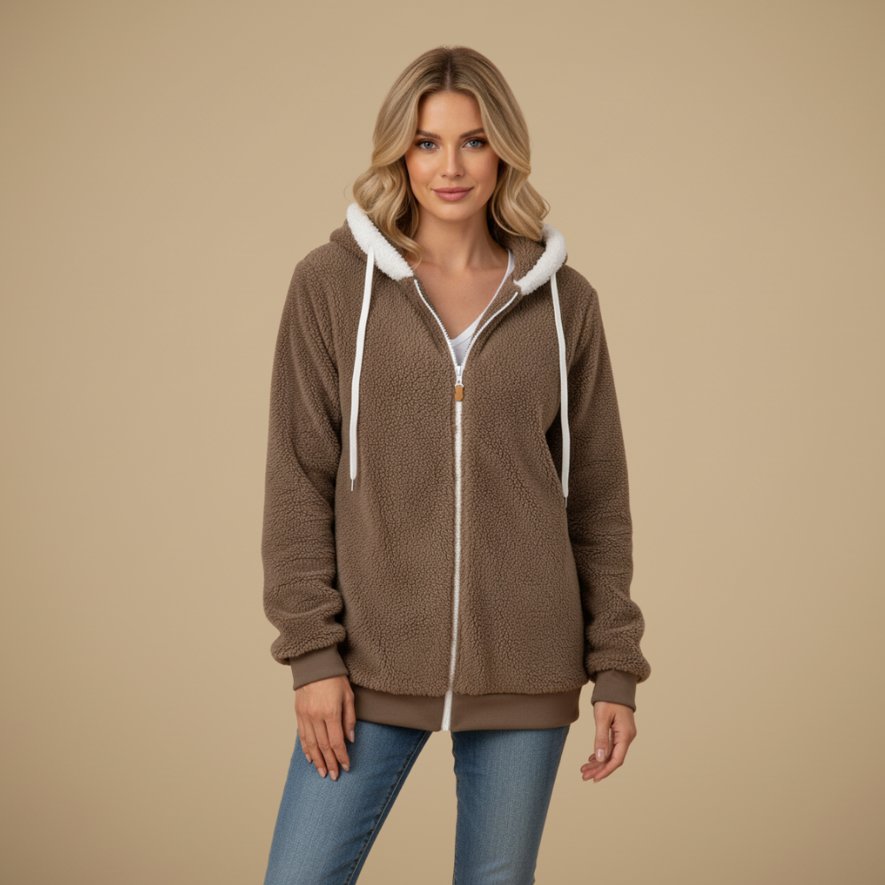 Women's Loose-Fit Fleece Hooded Jacket