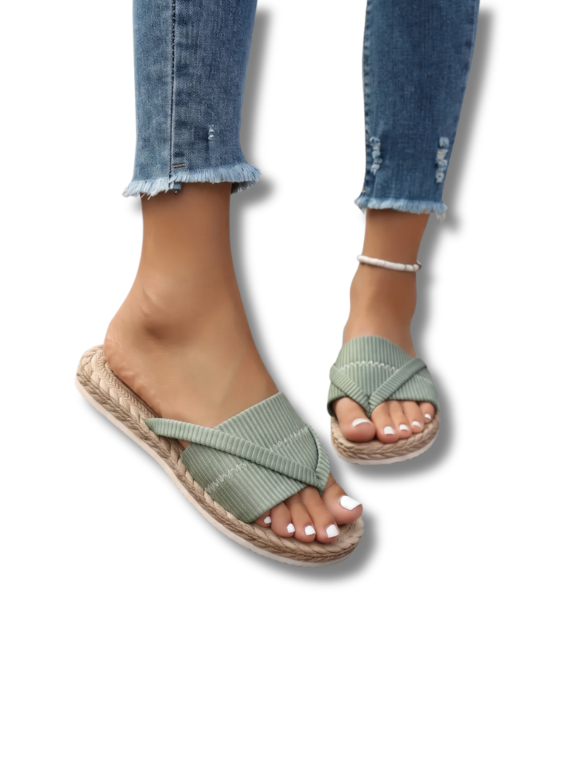 Open Toe Cross Band Espadrille Flat Slides