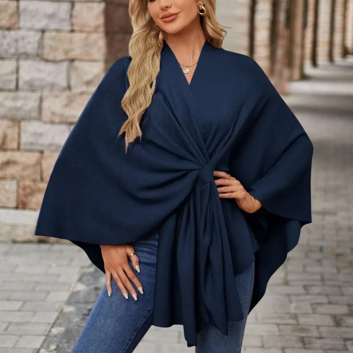 Twist Front Batwing Sleeve Knit Poncho