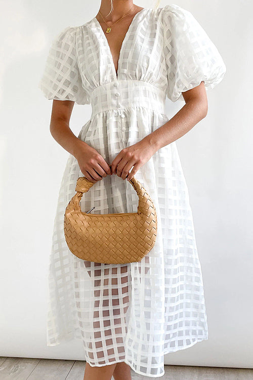 Garden Of Romance Puff Sleeve Midi Dress - 9 Colors White