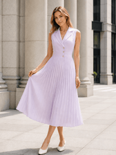 Ruched Ice Silk Lapel High Waist Work Dress