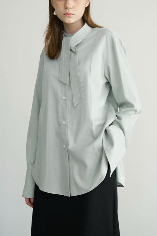Cotton Bow Tie Collar Blouse