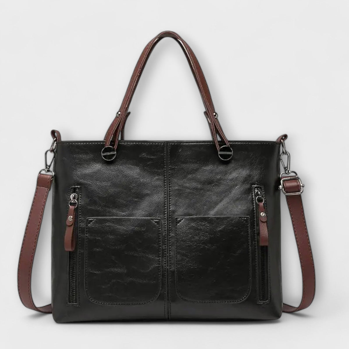Dual Handle Multi Pocket Faux Leather Tote Bag