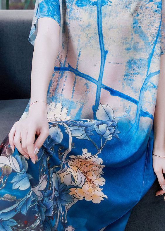 Floral Print Round Neck Short Sleeve Shift Midi Dress