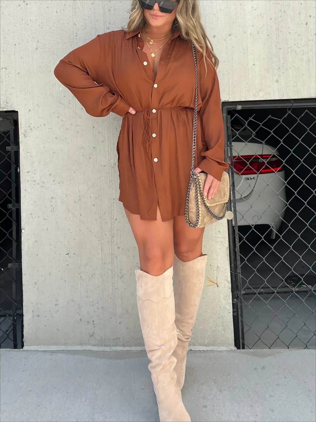 Versatile solid color long sleeve shirt suit