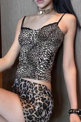 Cotton Blend Leopard Print Cropped Cami Top
