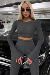 Slim Fit Long Sleeve Flare Pants Activewear Set