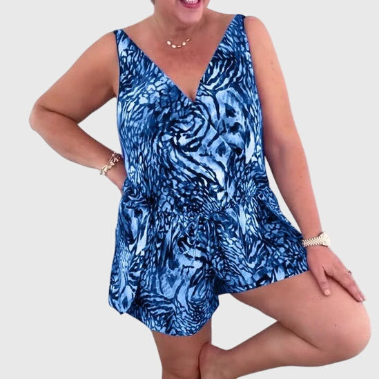 Animal Print V-Neck Sleeveless Playsuit
