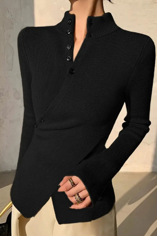 Cross Button High Neck Sweater