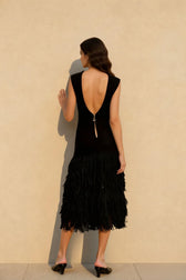 Solid Raffia Panel Knit Midi Chic Cocktail Dress