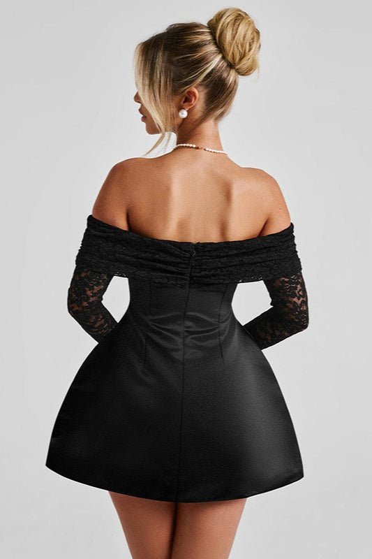 Off-Shoulder Lace Long Sleeve Bodycon Mini Lace Dress