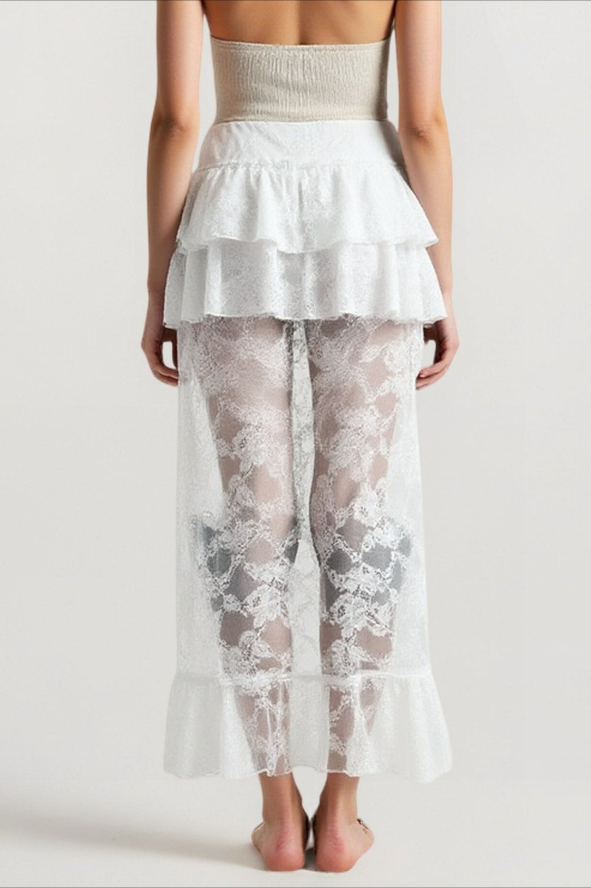 Lace Tiered Ruffle High Low Asymmetric Hem Maxi Skirt 3