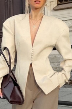 Elegant V Neck Fitted Blazer Jacket